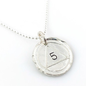 Alcoholics Anonymous (AA) Symbol Wax Seal Necklace with number 5 stamped in the middle of the triangle