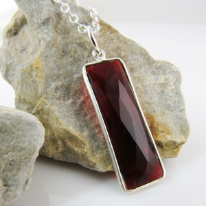 Garnet Quartz Gemstone Necklace with Sterling Silver Bezel