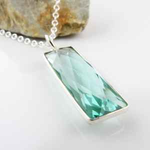 Aqua Quartz Gemstone Necklace with Sterling Silver Bezel