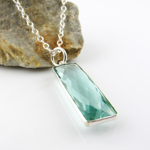 Aqua Quartz Gemstone Necklace with Sterling Silver Bezel
