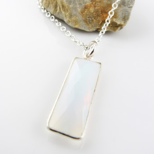 Opalite Quartz Gemstone Necklace with Sterling Silver Bezel