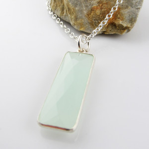 Aqua Chalcedony Gemstone Necklace with Sterling Silver Bezel