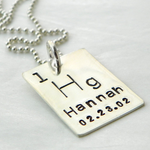 Atomic Element Periodic Table Hand Stamped Sterling Silver Necklace