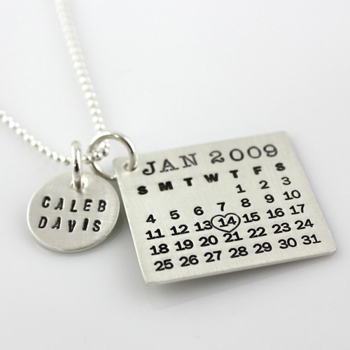 Mark Your Calendar Necklace with Name Charm