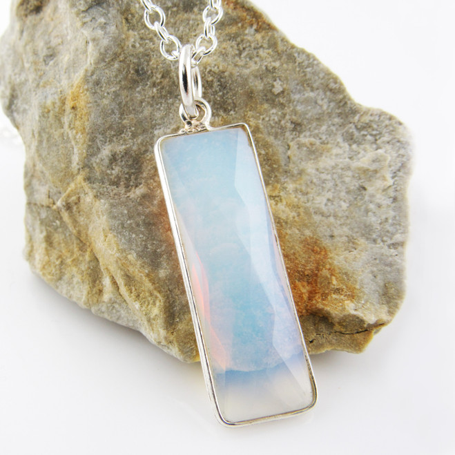 Opalite Quartz Gemstone Necklace with Sterling Silver Bezel