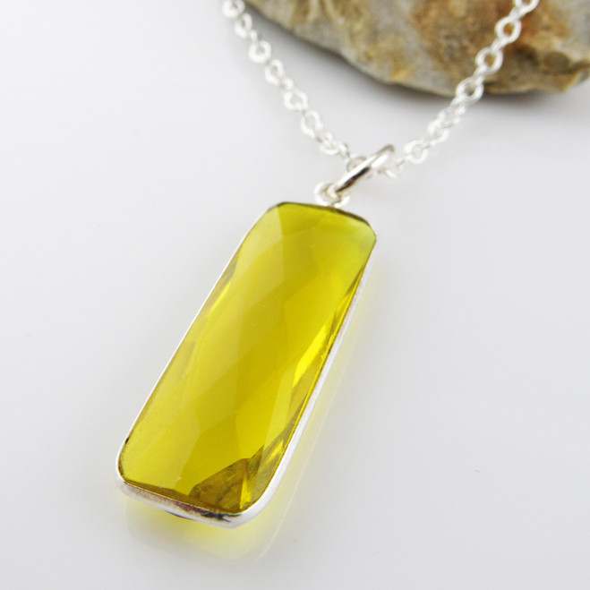 Lemon Quartz Gemstone Necklace with Sterling Silver Bezel