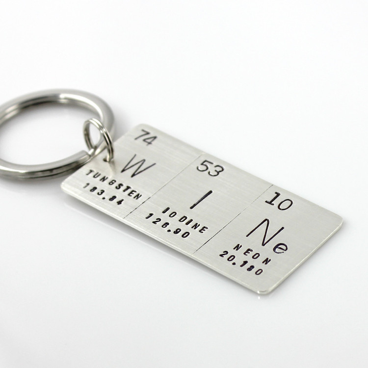 Word Periodic Table / Atomic Element Hand Stamped Sterling Key Chain [WINe]