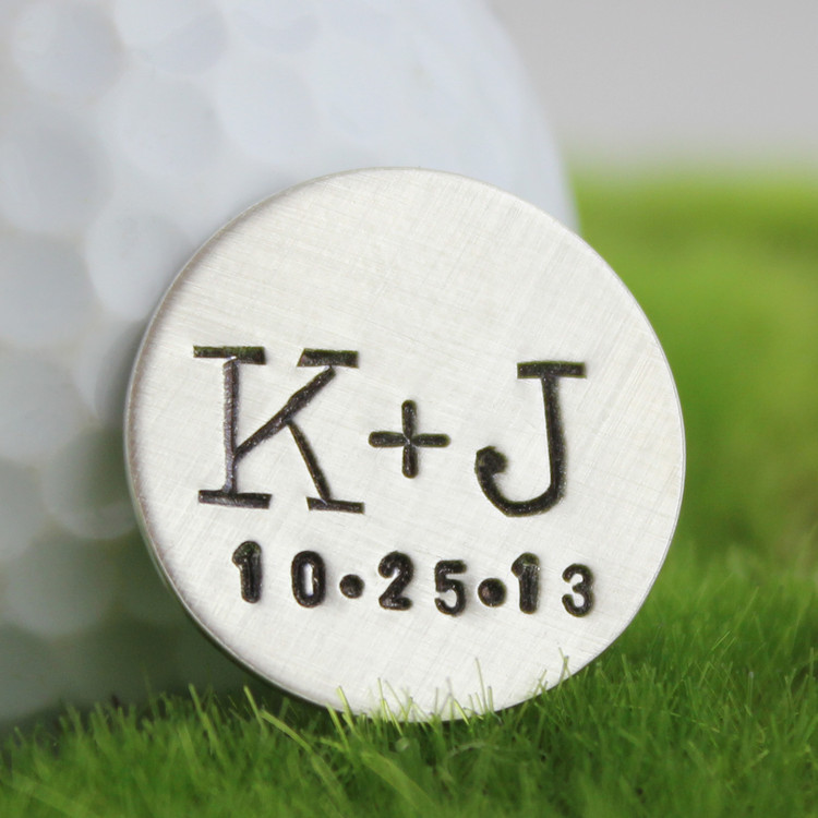 You + Me Handstamped Sterling Golf Marker with Date