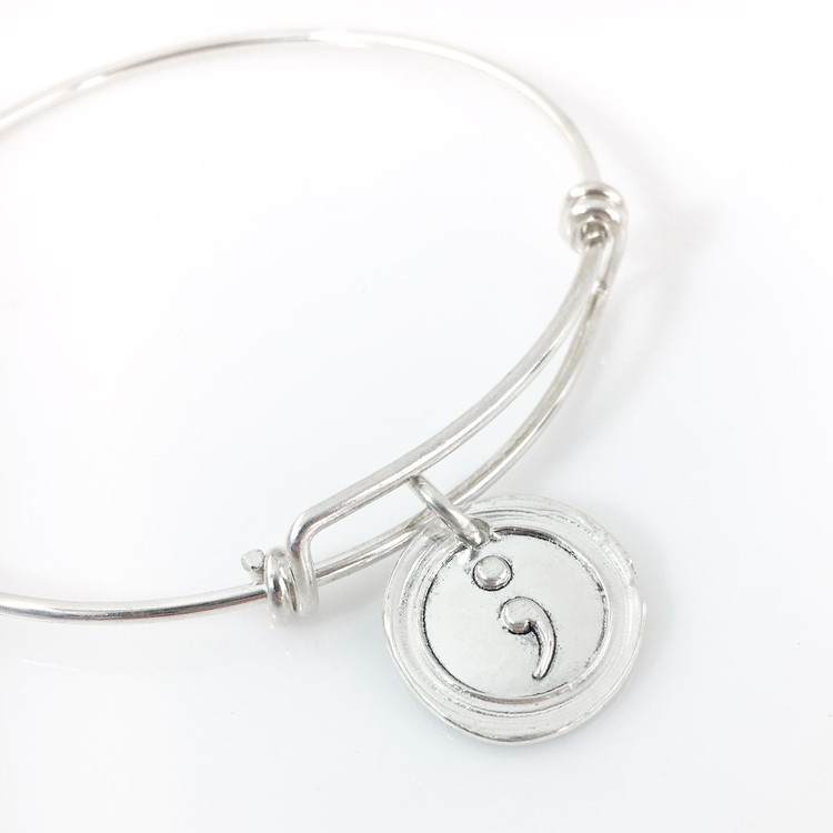 Semicolon Wax Seal Inspired Bangle Bracelet