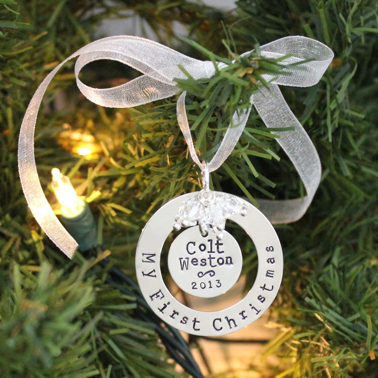 My First Christmas Personalized Sterling Silver Ornament Keepsake - best for shorter names 