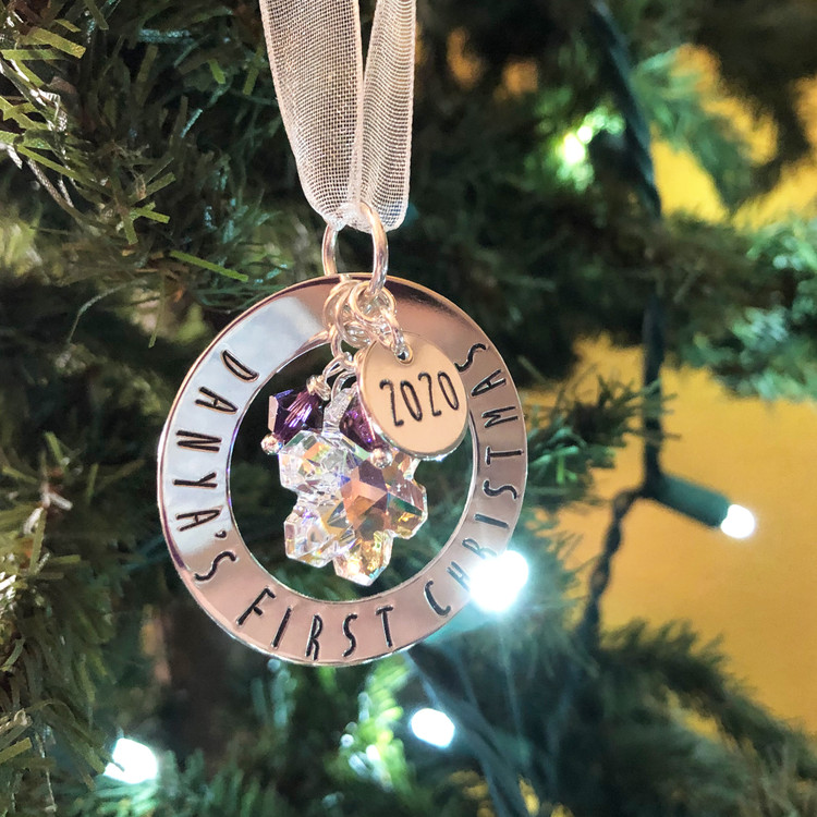 First Christmas Personalized Ornament with Swarovski Crystal Snowflake