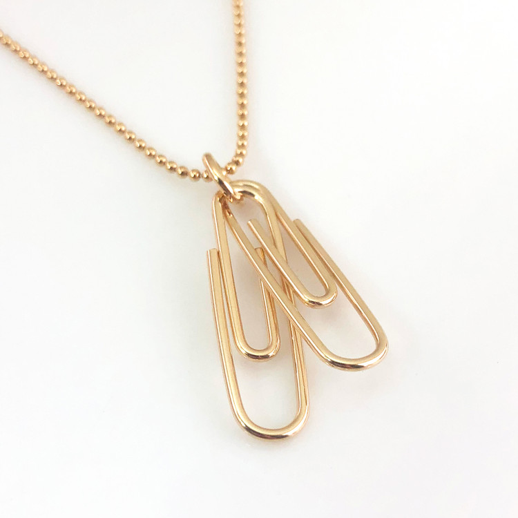 Paperclip Necklace / Two Linked Paperclips / Gold-Filled