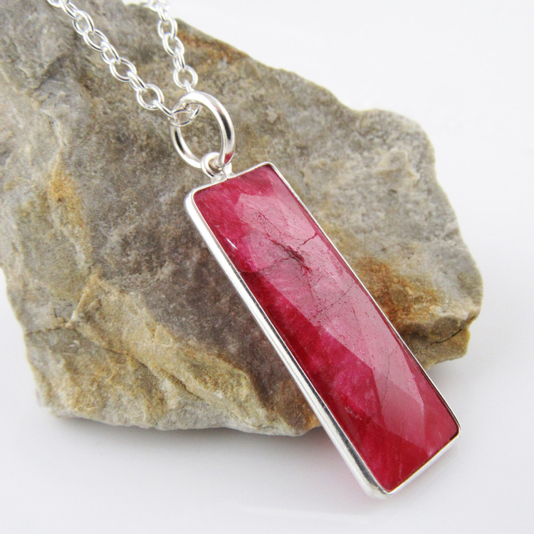 Ruby (stone) Gemstone Necklace with Sterling Silver Bezel 