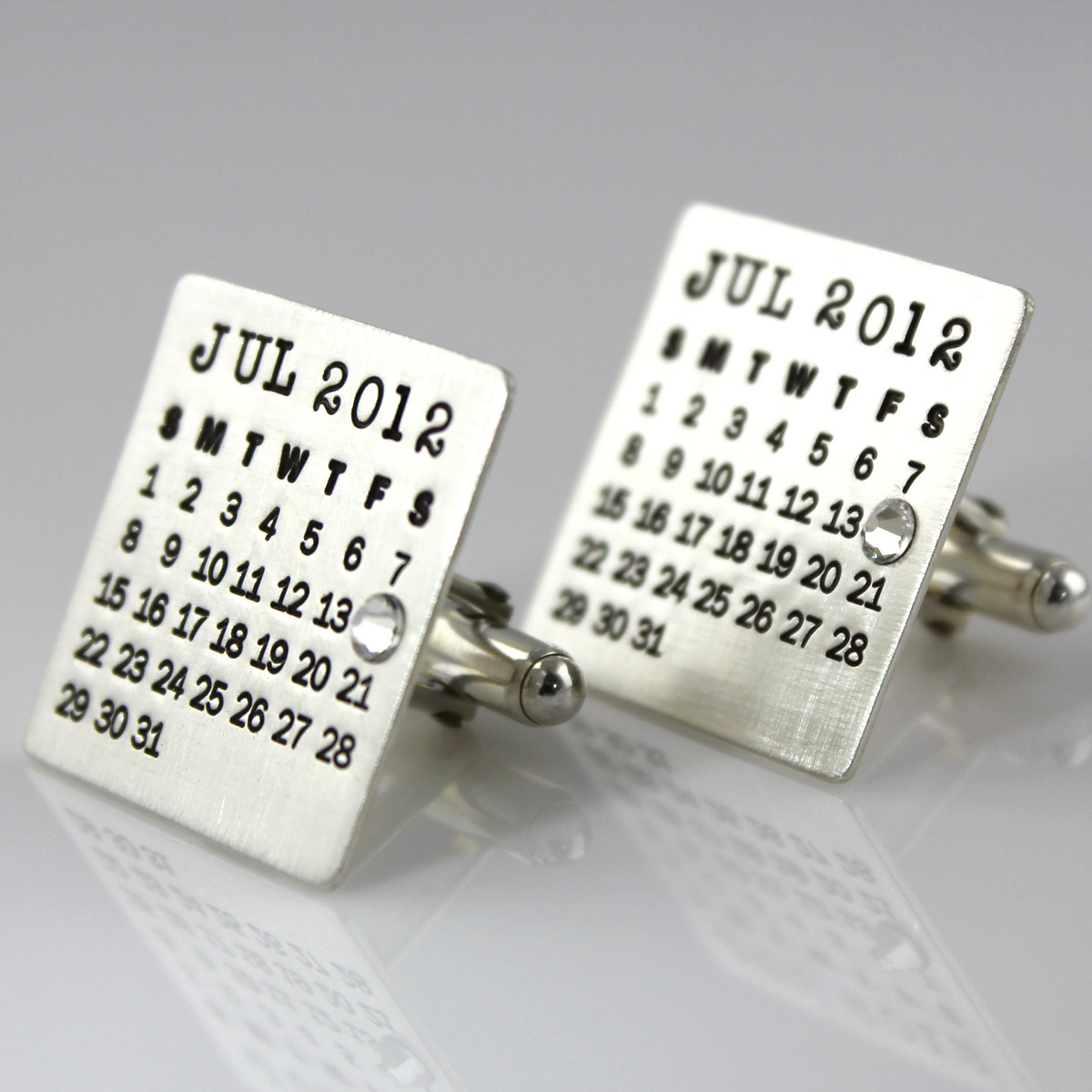 Mark Your Calendar Cuff Links with Crystal Date Highlight