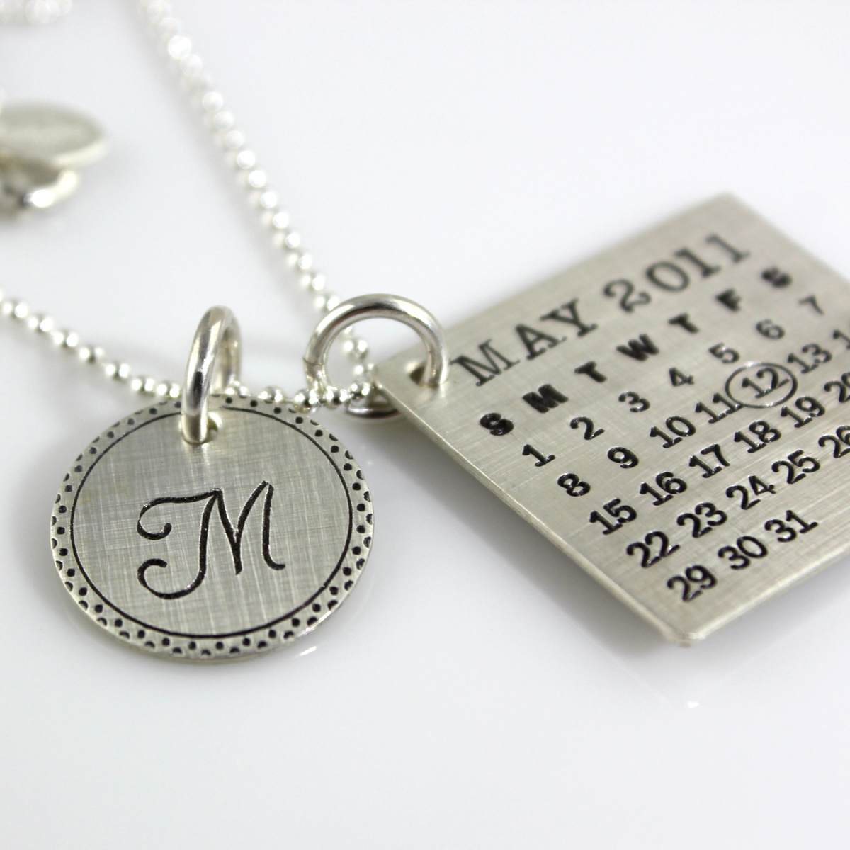 Mark Your Calendar Necklace with Fancy Border Initial Charm
