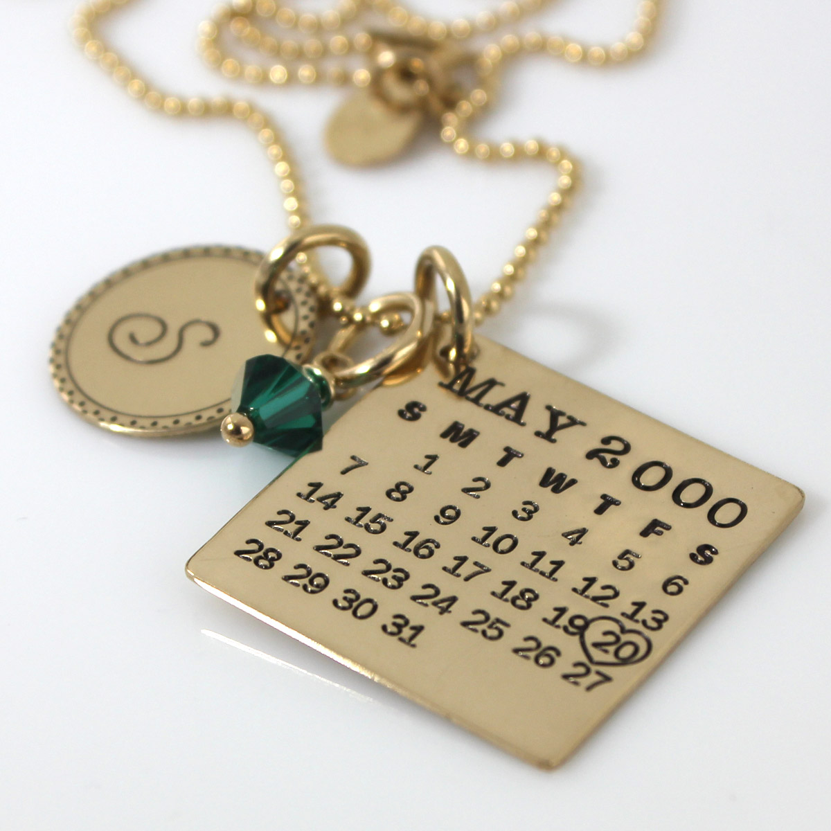 Mark Your Calendar Necklace with Fancy Initial Charm - Gold Filled