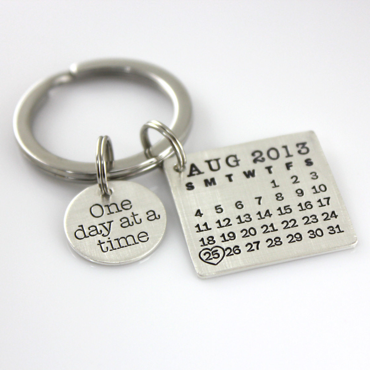 Mark Your Calendar Key Chain with 'One day at a time' Charm