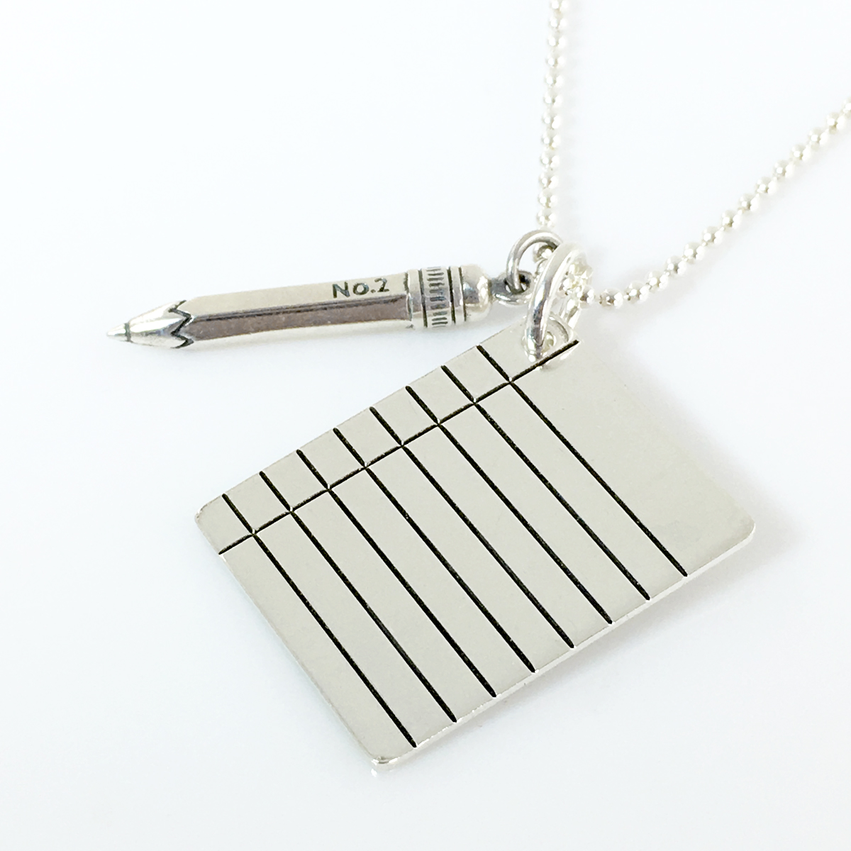 Binder Paper & Pencil Necklace sterling silver