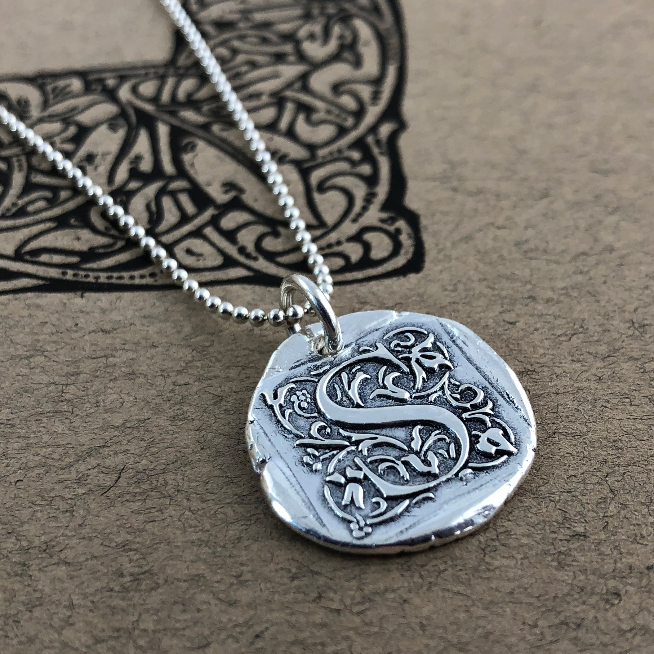 Alphabet Wax Seal Charms | Initial Tag | Round Letter Pendant | Personalised Jewellery Making (1 Piece / Tibetan Silver / 18mm x 19mm) A