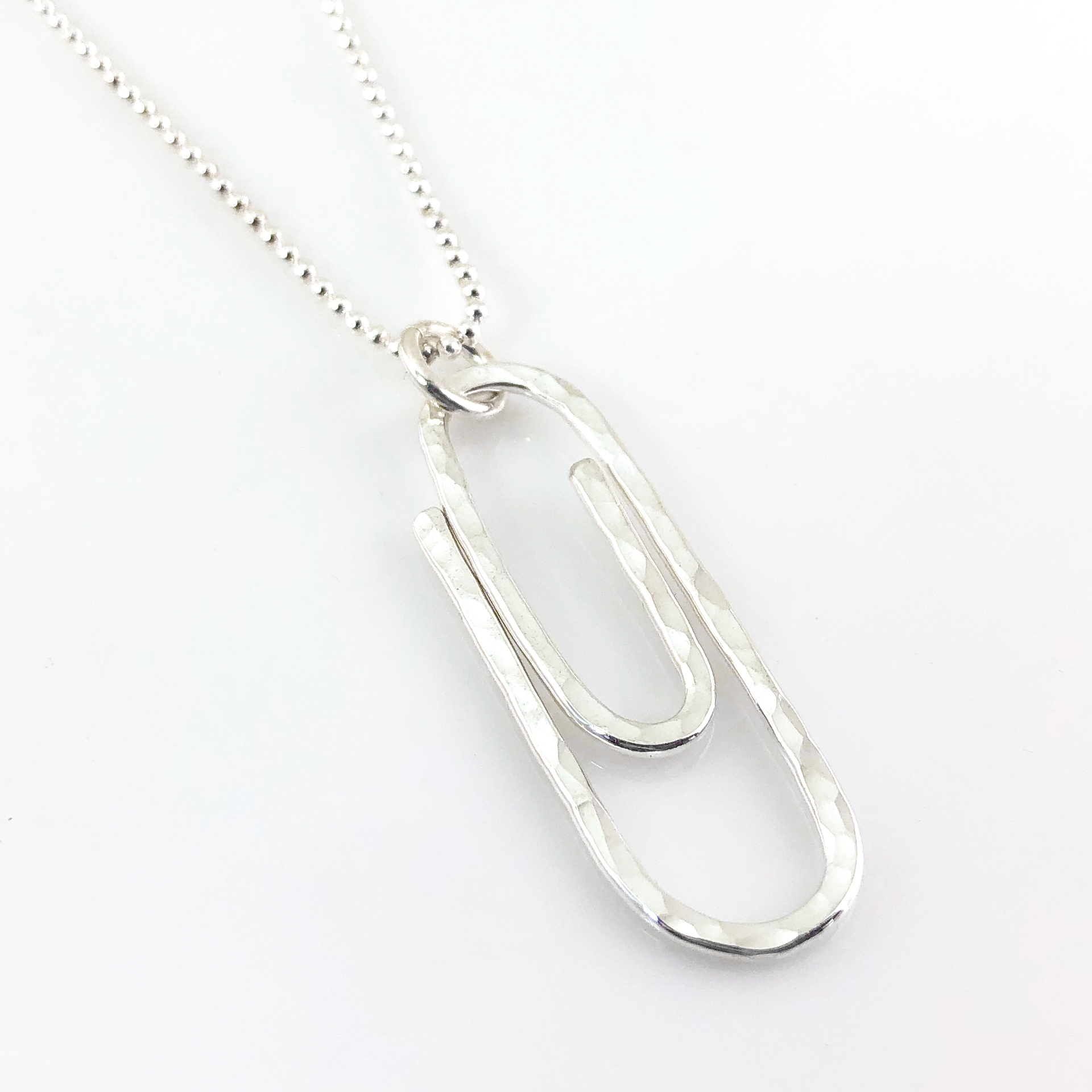 Silver Paperclip Necklace with Circle Charm