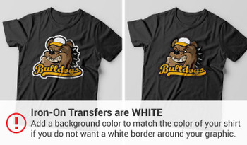 Custom Iron On Transfers Are on a White Opaque Material.