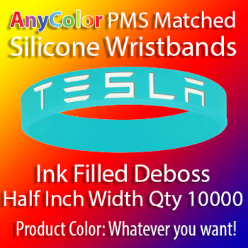 PMS Matched "AnyColor" Silicone Wristbands, 10000 for $1217, Half Inch Width, Custom Deboss with Ink Fill, PMS Matched "AnyColor" Silicone Wristbands, 10000 for $1217, Half Inch Width, Custom Deboss with Ink Fill,