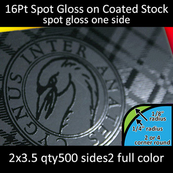 16Pt Matte Coated Cards with Spot Gloss (UV) and Round Corners Full Color Both Sides 2x3.5 Quantity 500 16Pt Matte Coated Cards with Spot Gloss (UV) and Round Corners Full Color Both Sides 2x3.5 Quantity 500