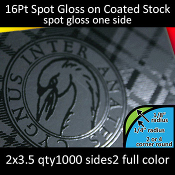 16Pt Matte Coated Cards with Spot Gloss (UV) and Round Corners Full Color Both Sides 2x3.5 Quantity 1000 16Pt Matte Coated Cards with Spot Gloss (UV) and Round Corners Full Color Both Sides 2x3.5 Quantity 1000
