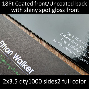 18Pt High Gloss (UV) Coated Front Uncoated Back Cards Full Color Both Sides 2x3.5 Quantity 1000 18Pt High Gloss (UV) Coated Front Uncoated Back Cards Full Color Both Sides 2x3.5 Quantity 1000