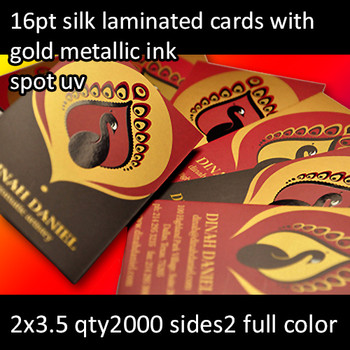 16Pt Silk Laminated Cards with Foil and High Gloss Spot UV Full Color Both Sides 2x3.5 Quantity 2000 16Pt Silk Laminated Cards with Foil and High Gloss Spot UV Full Color Both Sides 2x3.5 Quantity 2000