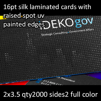 16Pt Silk Laminated Cards with Raised High Gloss Spot UV and Painted Edges Full Color Both Sides 2x3.5 Quantity 2000 16Pt Silk Laminated Cards with Raised High Gloss Spot UV and Painted Edges Full Color Both Sides 2x3.5 Quantity 2000