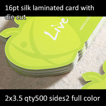 16Pt Silk Laminated Cards with Round Corners and Die Cut Full Color Both Sides 2x3.5 Quantity 500 16Pt Silk Laminated Cards with Round Corners and Die Cut Full Color Both Sides 2x3.5 Quantity 500