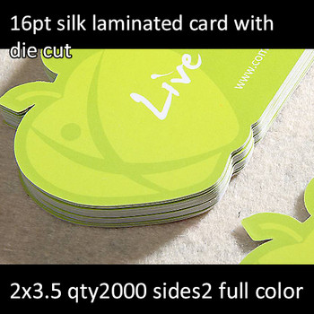 16Pt Silk Laminated Cards with Round Corners and Die Cut Full Color Both Sides 2x3.5 Quantity 2000 16Pt Silk Laminated Cards with Round Corners and Die Cut Full Color Both Sides 2x3.5 Quantity 2000