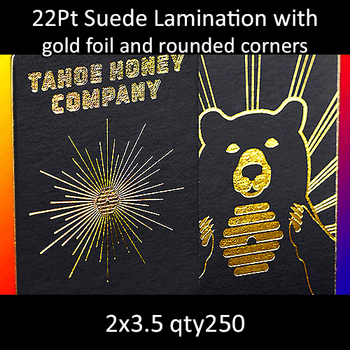 22Pt Suede Laminated Black Cards with Gold Foil Foiled Edges and Round Corners Foil 1 Side 2x3.5 Quantity 250 22Pt Suede Laminated Black Cards with Gold Foil Foiled Edges and Round Corners Foil 1 Side 2x3.5 Quantity 250