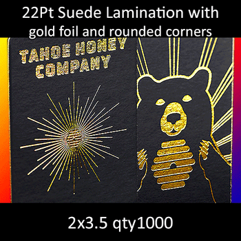 22Pt Suede Laminated Black Cards with Gold Foil Foiled Edges and Round Corners Foil 1 Side 2x3.5 Quantity 1000 22Pt Suede Laminated Black Cards with Gold Foil Foiled Edges and Round Corners Foil 1 Side 2x3.5 Quantity 1000