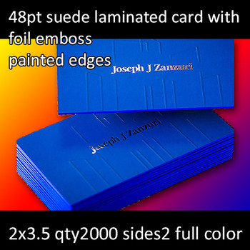 48Pt Suede Laminated Cards with Foil Emboss and Painted Edges Full Color Both Sides 2x3.5 Quantity 2000 48Pt Suede Laminated Cards with Foil Emboss and Painted Edges Full Color Both Sides 2x3.5 Quantity 2000