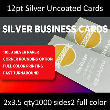 12Pt Silver Metal Infused Cards Full Color Both Sides 2x3.5 Quantity 1000 12Pt Silver Metal Infused Cards Full Color Both Sides 2x3.5 Quantity 1000