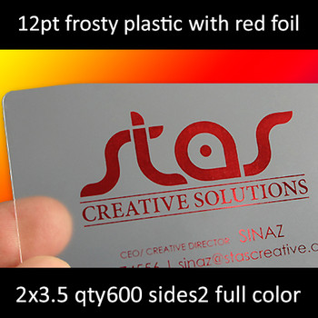 12Pt Frosted Plastic Cards with Red Foil Full Color One Side 2.125x3.375 Quantity 600 12Pt Frosted Plastic Cards with Red Foil Full Color One Side 2.125x3.375 Quantity 600