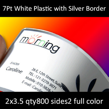 7Pt White Plastic with Silver Border Cards Full Color Both Sides 2.125x3.375 Quantity 800 7Pt White Plastic with Silver Border Cards Full Color Both Sides 2.125x3.375 Quantity 800