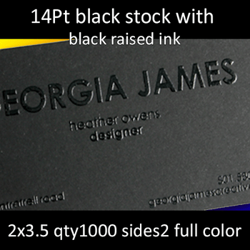 14Pt Black Uncoated Cards with Black Raised Ink Full Color Both Sides 2x3.5 Quantity 1000 14Pt Black Uncoated Cards with Black Raised Ink Full Color Both Sides 2x3.5 Quantity 1000