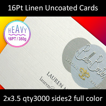 16Pt Extra Linen Embossed Uncoated Cards Full Color Both Sides 2x3.5 Quantity 3000 16Pt Extra Linen Embossed Uncoated Cards Full Color Both Sides 2x3.5 Quantity 3000