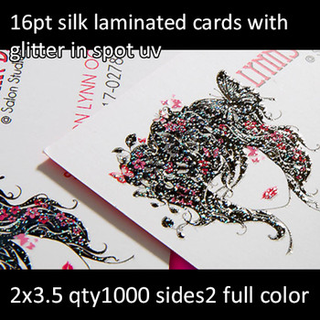 16Pt Silk Laminated Cards with Glitter Gloss Spot UV Full Color Both Sides 2x3.5 Quantity 1000 16Pt Silk Laminated Cards with Glitter Gloss Spot UV Full Color Both Sides 2x3.5 Quantity 1000