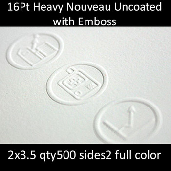 16Pt Extra Nouveau Uncoated Cards with Emboss or Deboss Full Color Both Sides 2x3.5 Quantity 500 16Pt Extra Nouveau Uncoated Cards with Emboss or Deboss Full Color Both Sides 2x3.5 Quantity 500