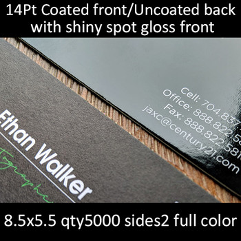 Postcards, Coated Front, Uncoated Back, High Gloss UV Front, Uncoated Back, 14Pt, 8.5x5.5, 2 sides, 5000 for $356 Postcards, Coated Front, Uncoated Back, High Gloss UV Front, Uncoated Back, 14Pt, 8.5x5.5, 2 sides, 5000 for $356