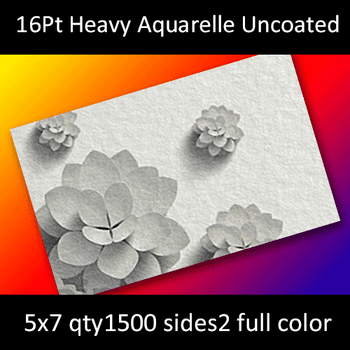 Postcards, Uncoated, Aquarelle Textured, 16Pt, 5x7, 2 sides, 1500 for $326.98 Postcards, Uncoated, Aquarelle Textured, 16Pt, 5x7, 2 sides, 1500 for $326.98