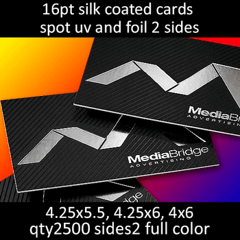 Postcards, Coated, Silk, Foil 2 Sides, Partial High Gloss UV, 16Pt, 4.25x5.5, 4.25x6, 4x6, 2 sides, 2500 for $572 Postcards, Coated, Silk, Foil 2 Sides, Partial High Gloss UV, 16Pt, 4.25x5.5, 4.25x6, 4x6, 2 sides, 2500 for $572