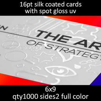 Postcards, Coated, Silk, Partial High Gloss UV, 16Pt, 6x9, 2 sides, 1000 for $276 Postcards, Coated, Silk, Partial High Gloss UV, 16Pt, 6x9, 2 sides, 1000 for $276