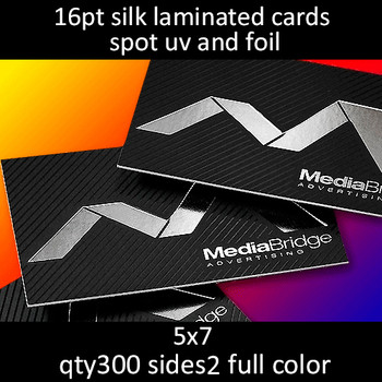 Postcards, Laminated, Silk, Foil, Partial High Gloss UV, 16Pt, 5x7, 2 sides, 0300 for $212 Postcards, Laminated, Silk, Foil, Partial High Gloss UV, 16Pt, 5x7, 2 sides, 0300 for $212