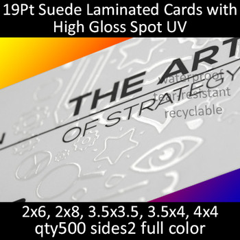 Postcards, Laminated, Suede, Partial High Gloss UV, 19Pt, 2x6, 2x8, 3.5x3.5, 2 sides, 0500 for $102 Postcards, Laminated, Suede, Partial High Gloss UV, 19Pt, 2x6, 2x8, 3.5x3.5, 2 sides, 0500 for $102