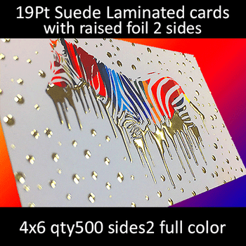 Postcards, Laminated, Suede, Raised Foil 2 Sides, 19Pt, 4x6, 2 sides, 0500 for $175 Postcards, Laminated, Suede, Raised Foil 2 Sides, 19Pt, 4x6, 2 sides, 0500 for $175